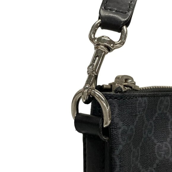 Auth GUCCI GG Supreme 474139 Dark Gray Black PVC Leather Shoulder Bag - Picture 9 of 15